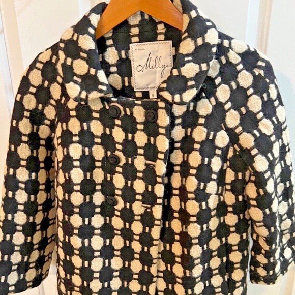 Milly of New York Wool Blend Black White Large Tweed Pattern Jacket Size 6 - Picture 1 of 12